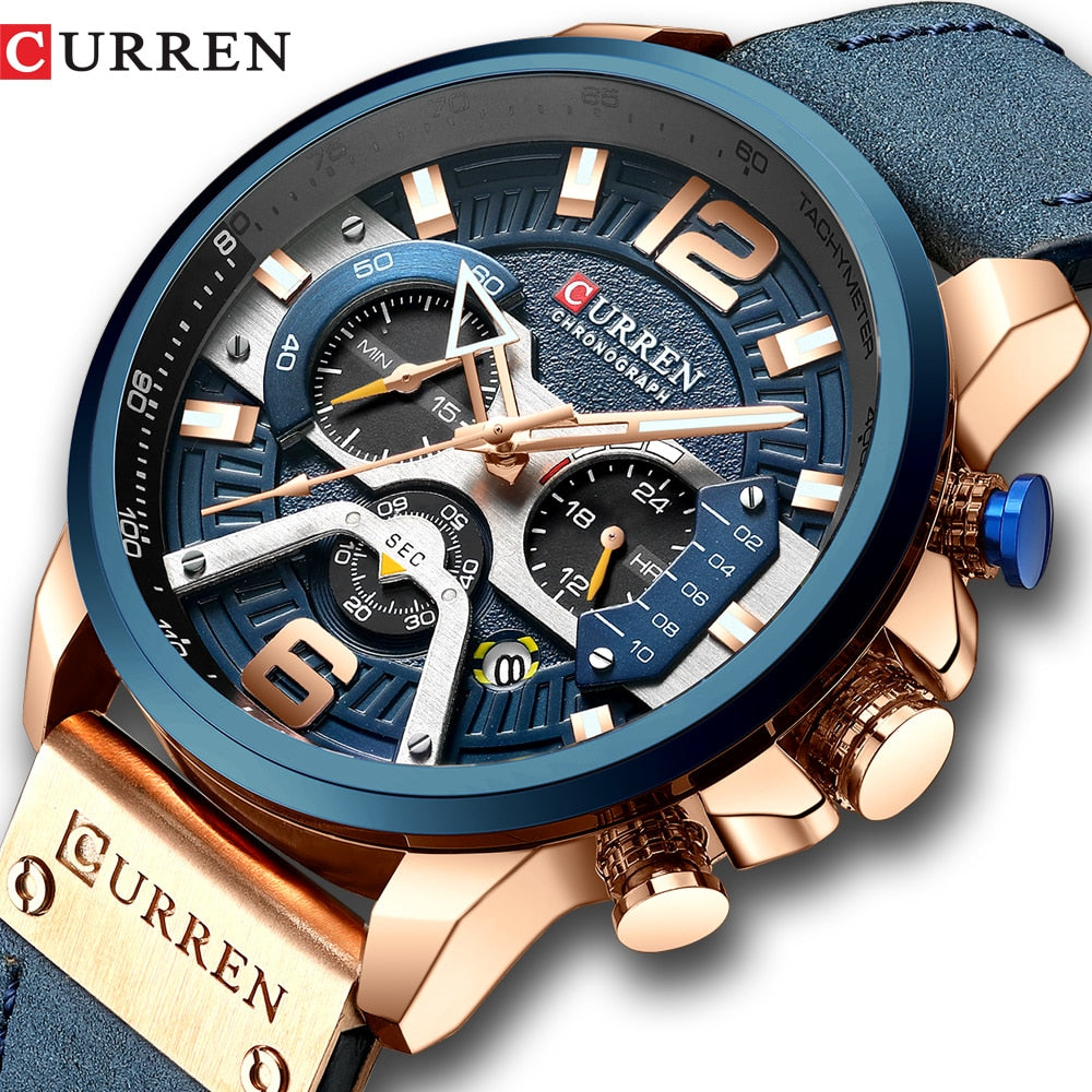 CURREN décontracté Sport montres pour hommes bleu haut marque de luxe militaire en cuir montre-bracelet homme horloge mode chronographe montre-bracelet