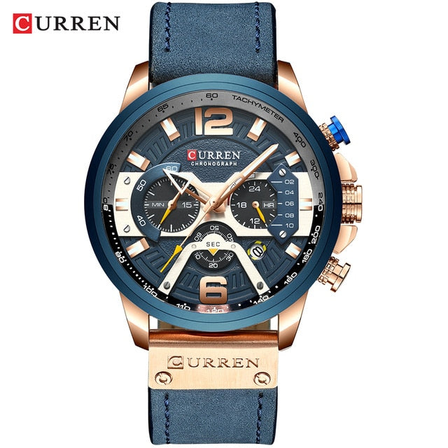 CURREN Casual Sport Relo para sa Mga Lalaki Asul Nangungunang Brand Luxury Militar na Balat na Wrist na Relo Man Clock Fashion Chronograph Wristwatch