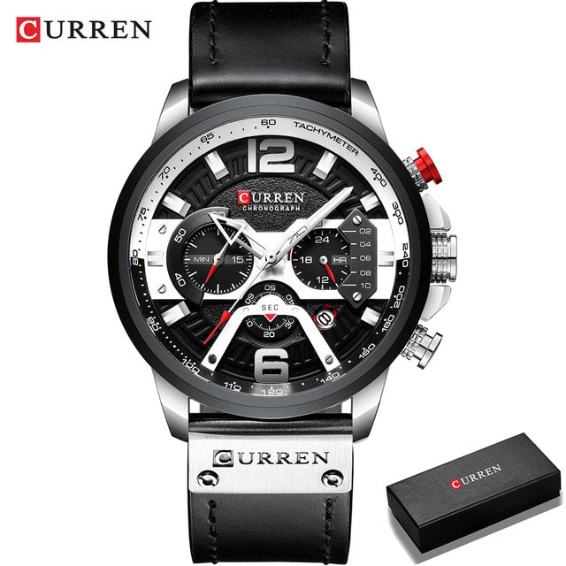 CURREN Casual Sport Relo para sa Mga Lalaki Asul Nangungunang Brand Luxury Militar na Balat na Wrist na Relo Man Clock Fashion Chronograph Wristwatch