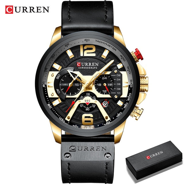 CURREN Casual Sport Relo para sa Mga Lalaki Asul Nangungunang Brand Luxury Militar na Balat na Wrist na Relo Man Clock Fashion Chronograph Wristwatch