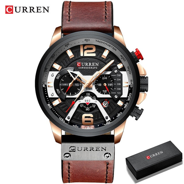 CURREN Casual Sport Relo para sa Mga Lalaki Asul Nangungunang Brand Luxury Militar na Balat na Wrist na Relo Man Clock Fashion Chronograph Wristwatch