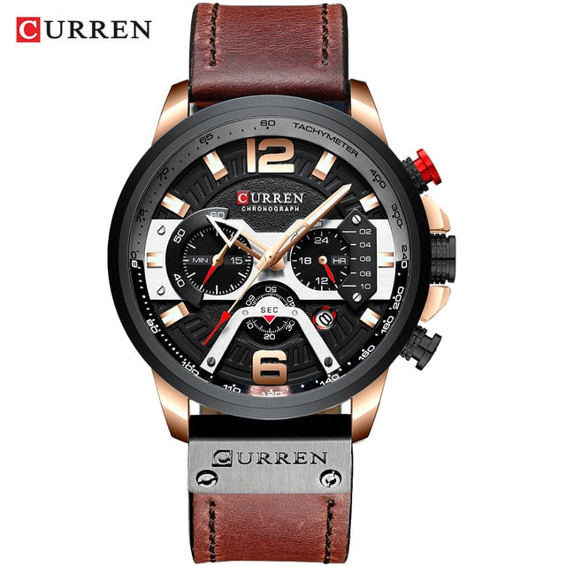 CURREN Casual Sport Relo para sa Mga Lalaki Asul Nangungunang Brand Luxury Militar na Balat na Wrist na Relo Man Clock Fashion Chronograph Wristwatch