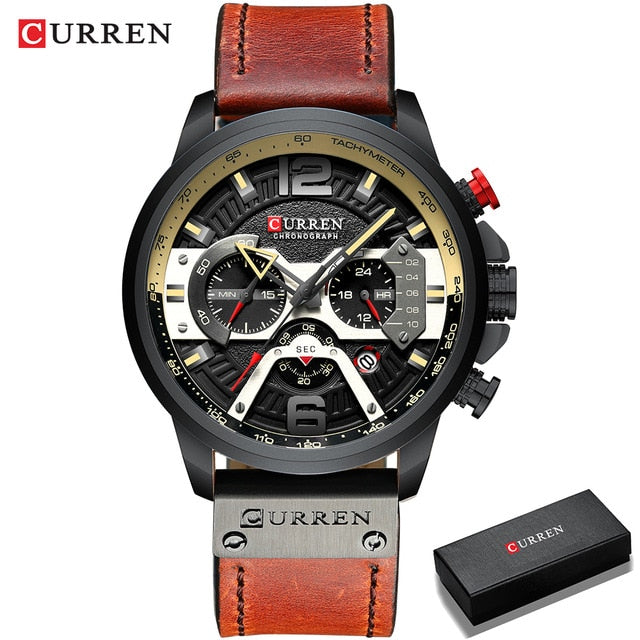 CURREN Casual Sport Relo para sa Mga Lalaki Asul Nangungunang Brand Luxury Militar na Balat na Wrist na Relo Man Clock Fashion Chronograph Wristwatch